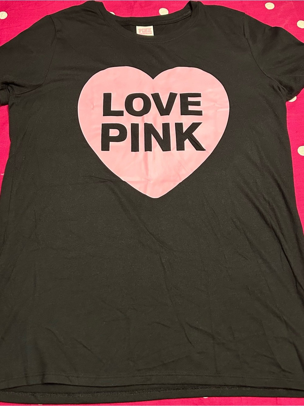 PINK Victoria's Secret Black Tee with Pink Heart Graphic Medium